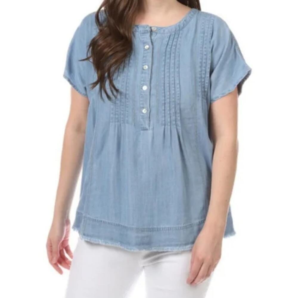 J Jill Denim Sleeveless Top Raw Edge Womens XSmall